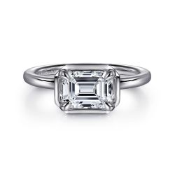 Linen - 14K White Gold Emerald Cut Semi-Mount Ring