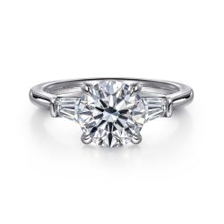 Miami - 14K White Gold Round Three Stone Lotus Semi-Mount Ring