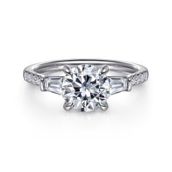 Nadia - 14K White Gold Round Three Stone Lotus Semi-Mount Ring