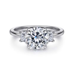 Nigela - 14K White Gold Round Three Stone Lotus Semi-Mount Ring