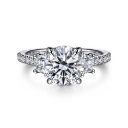 Georgie - 14K White Gold Round Three Stone Lotus Semi Mount Engagement Ring