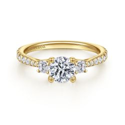 Sandy - 14K Yellow Gold Round Three Stone Semi-Mount Ring