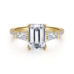 Sheryl - 14K Yellow Gold Emerald Cut Three Stone Semi-Mount Ring