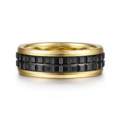 Brad - 14K Yellow Gold-Black Ceramic 7mm - Two Tone Beveled Edge Men's Wedding Band