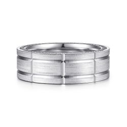 Milo - 14K White Gold 8mm - Carved Men's Wedding Band in Satin Finish