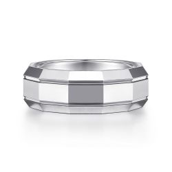 Ray - 14K White Gold 8mm - Angular Men's Wedding Band in High Polished Finish