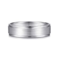 Grayson - 14K White Gold 6mm - Beveled Edge Men's Wedding Band in Satin Finish