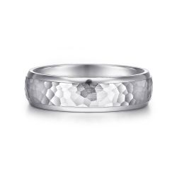Joshua - 14K White Gold 6mm - Hammered Finish Men's Wedding Band