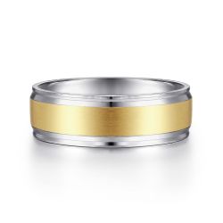 Gabriel - 14K White-Yellow Gold 7mm - Men's Wedding Band in Satin Finish