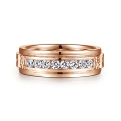 Enzo - 14K Rose Gold Diamond Men's Wedding Ring in Sand Blast Finish