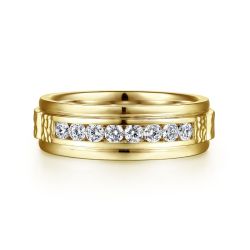 Enzo - 14K Yellow Gold Diamond Men's Wedding Ring in Sand Blast Finish