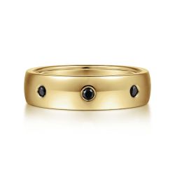 Emrys - 14K Yellow Gold Black Diamond Men's Wedding Ring in High Polished Finish