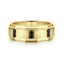 Nico - 14K Yellow Gold Black Diamond Men's Wedding Ring in Satin Finish