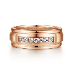 Everett - 14K Rose Gold Diamond Men's Wedding Ring in Satin Finish
