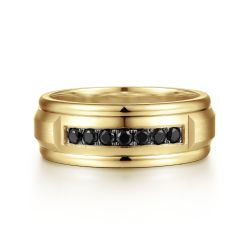 Everett - 14K Yellow Gold Black Diamond Men's Wedding Ring in Satin Finish