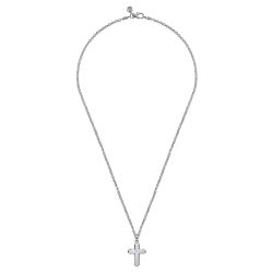 22 Inch 925 Sterling Silver Brushed Cross Pendant Necklace