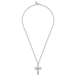 22 Inch 925 Sterling Silver Geometric Cross Pendant Necklace