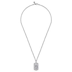 22 Inch 925 Sterling Silver Saint Christopher Dog Tag Pendant Necklace