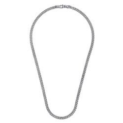22 Inch 925 Sterling Silver Solid Faceted Men's Link Chain Necklace