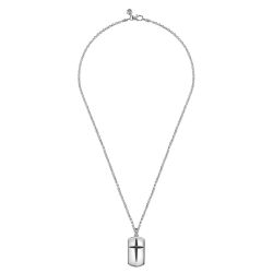 22 Inch 925 Sterling Silver Cross Dog Tag Pendant Necklace