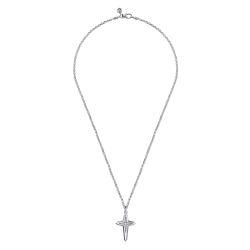 22 Inch 925 Sterling Silver Diamond Cross Pendant Necklace