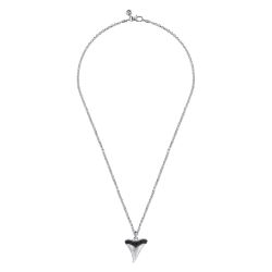 22 Inch 925 Sterling Silver Black Spinel Shark Tooth Pendant Necklace