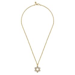 22 Inch 14K Yellow Gold Diamond Star of David Pendant Necklace