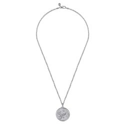 22 Inch 925 Sterling Silver Diamond Eagle Medallion Pendant Necklace