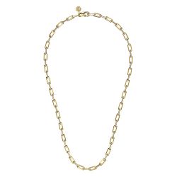 22 Inch 14K Yellow Gold Solid Faceted Men's Link Chain Necklace