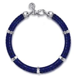 Sterling Silver Lapis Cylinder Beaded Bracelet