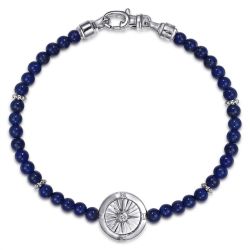 925 Sterling Silver Compass with 4mm Lapis Beads and White Sapphire