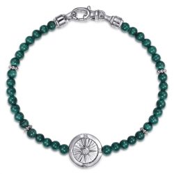 925 Sterling Silver Compass with 4mm Malachite Beads and White Sapphire