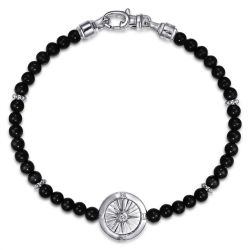 925 Sterling Silver Compass with 4mm Onyx Beads and White Sapphire