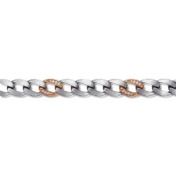 925 Sterling Silver with 14K Rose Gold Diamond Cuban Link Chain Mens Bracelet