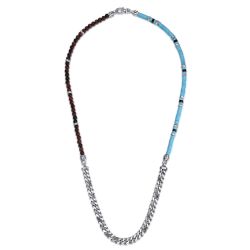 925 Sterling Silver Turquoise Cylinder Beads and Round Tiger eye and Onyx Cylinder bead with Diamond cut Link Chain Bracelet