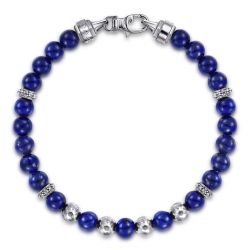  925 Sterling Silver and 6mm Lapis Beaded Bracelet