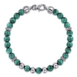 925 Sterling Silver and 6mm Malachite Beaded Bracelet