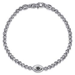 925 Sterling Silver and 4mm Silver Beaded Bracelet with Evil Eye