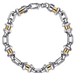 925 Sterling Silver and 14K Yellow Gold Cylinder Mens Bracelet