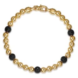 14K Yellow Gold Black Diamond and 6mm Yellow Gold Beaded Mens Bracelet