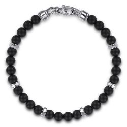 925 Sterling Silver and 6mm Black Titanium Bead Men's Bracelet