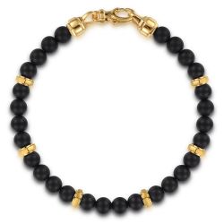 14K Yellow gold and 6mm Black Titanium Bead Men's Bracelet