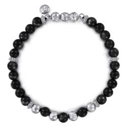 925 Sterling Silver and 6mm Onyx Beaded Bracelet