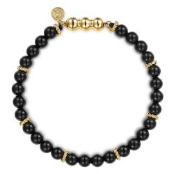 14K Yellow Gold and 6mm Black Onyx Beaded Bracelet