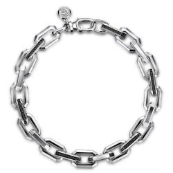 925 Sterling Silver Faceted Chain Black Spinel Bracelet