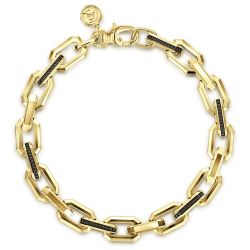 14K Yellow Gold Faceted Chain Black Diamond Bracelet