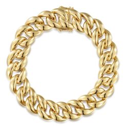 14K Yellow Gold 14mm Width Classic Plain Men's Cuban Bracelet