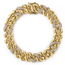 14K Yellow Gold 12mm Width Classic Diamond Men's Cuban Bracelet