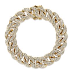 14K Yellow Gold 14mm Width Classic Diamond Men's Cuban Bracelet
