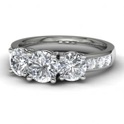 14k White Gold Three Diamond Engagement Ring Front View